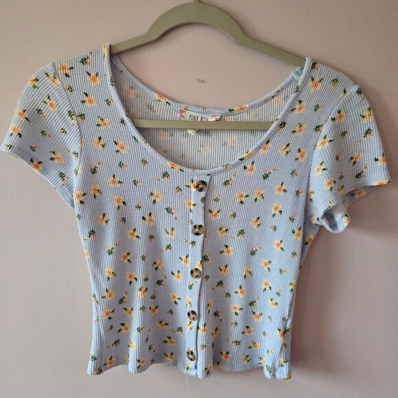 Pink Rose Tops - Pink Rose Light Blue Floral Crop Top